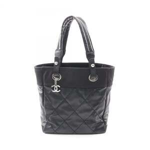 Chanel Paris Biarritz PM Tote Bag Handbag, Coated Canvas Leather, Women's, Black
